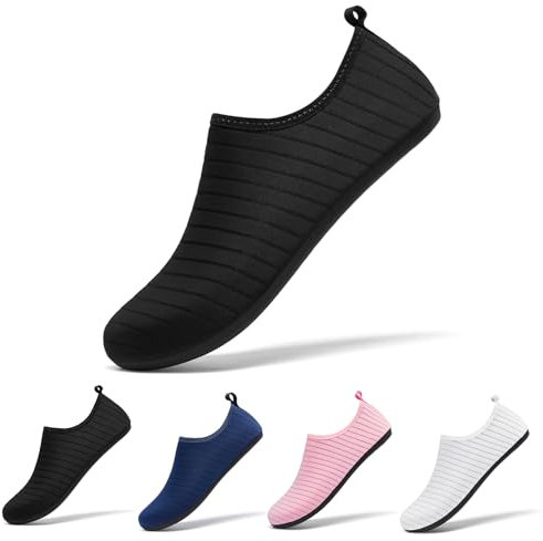 Racqua Wasserschuhe Damen Badeschuhe Herren Strandschuhe Atmungsaktiv Schwimmschuhe Frauen Leichtes Gewicht Quick-Dry Wasserschuhe Für Meer Schwarz EU40/41