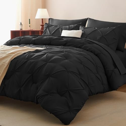 HIMEET Bettwäsche-Set für King-Size-Betten, 7-teilig, luxuriös, weich, für King-Size-Betten, Biesen, Quetschfalten, Bettwäsche-Sets mit Bettdecke, Bettlaken, Spannbetttuch und Kissenbezügen und