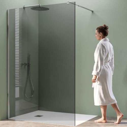 Mai & Mai Duschwand für Dusche Duschabtrennung 130x200cm Walk-In Dusche | Duschtrennwand 10mm ESG-Sicherheitsglas NANO Glas Dunkelgrau BRAM1 Bremen02VG