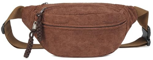 Micmores Damen Bauchtasche aus Cord, Modische Umhängetasche Crossbody Bag, Praktische Brusttasche Gürteltasche für Outdoor, Sport, Reise, Laufen, Schule(Braun)