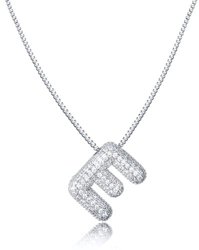 AFSTALR Damen bubble buchstaben kete Silber E ice out Balon halskette mit initial Anhanger Blase Schmuck 45+5cm