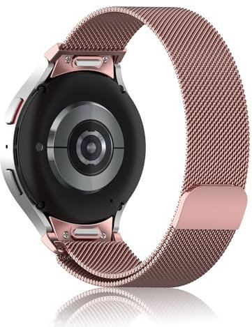RoYiio Metallo Cinturino per Samsung Galaxy Watch 7 6 5 4 Cinturini Galaxy Watch FE 40mm Galaxy Watch 6 4 Classic Galaxy Watch 5 Pro Cinturino con Pulsante in Acciaio Inossidabile - Rosa
