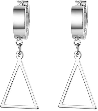 JewelryWe Ohrringe Creolen mit Dreieck Anhänger: Silber Edelstahl Creolen Huggie Ohrhänger Ohrstecker mit Baumelnde Triangel Mode Geometrische Ohrringe für Herren Damen