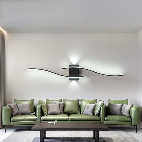 35W LED Wandlampe, LED Wandleuchte Innen Moderne Innen Wandlampe LED Wandbeleuchtung, Flurlampe Treppenhauslampe, 100cm Wellendesign LED Wandleuchten für Wohnzimmer Schlafzimmer Flur Treppenhaus(Nero,