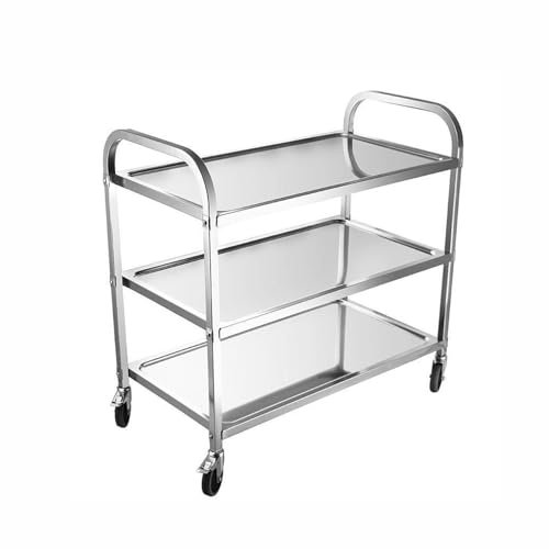 FUHAI-666 Edelstahl-Speisewagenwagen, kommerzieller Speisewagen, Empfangsschüssel, Restaurant, Lebensmittel, Hotel-Servierwagen(3 Layers,M)