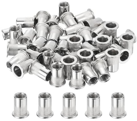 sourcing map 100 dadi per rivetti a testa piatta, M10 in acciaio inox 304, dadi filettati con corpo zigrinato