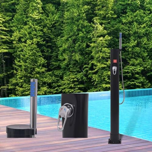 Sufrk Solardusche 8 l PVC Stahl Gartendusche mit Trittbrett und Kopfbrause rustikal - Außendusche für Schwimmbad, Camping