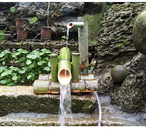 NOURIS Fuente de Agua de bambú, Caño de Agua con Bomba, Fuente de bambú, Cascada de jardín Japonesa, Fuente de Agua for Exteriores, Caño, Hecho a Mano, Largo 25 cm, (Longitud 60 cm)