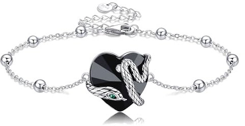 HUKKUN Schlangen Armband Silber 925 Schlange Armband Snake Schwarzes Herzschlangen Schlangen Schmuck Gothic Schlangen Accessoires Damen