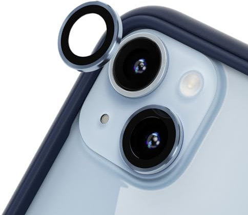 RhinoShield Protection d'objectif en verre trempé 9H compatible avec [iPhone 14/14 Plus] | Résistance aux chocs et aux rayures, haute clarté, protection anti-éclats, techn anti-buée - Bleu