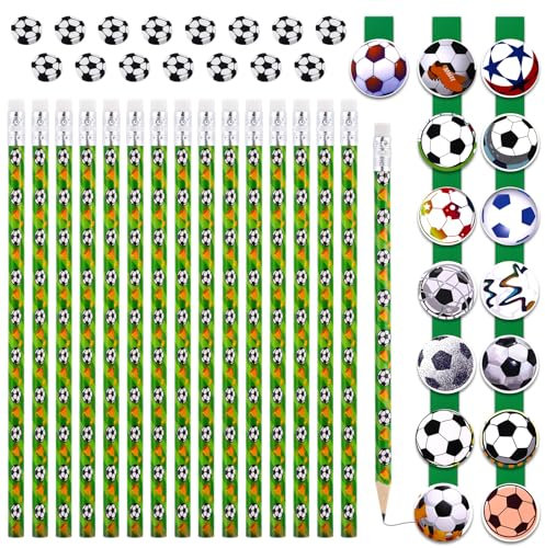 Vyuwast 15 Stück Fußball Magnetische Lesezeichen, 15 Stück Fussball Bleistifte, 15 Stück Fußball Radiergummi, Fussball Deko Bleistifte Radiergummi Lesezeichen für Schule Schreibwaren Fußballfan