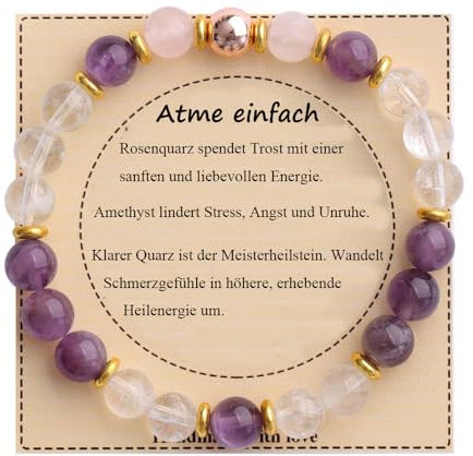 UEUC Heilstein-Perlenarmband für Frauen, Armband mit natürlichen Edelsteinen, Gleichgewichtsschutz, spirituelles Kristallperlenarmband zur Angstlinderung mit Bedeutungskarte(#30)