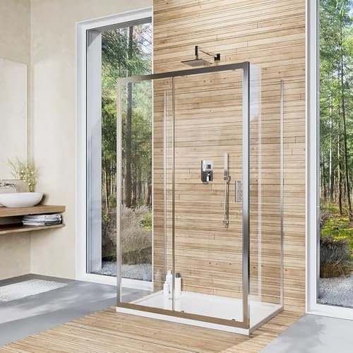 Box Doccia 3 Lati 80X100X80 cm Con Porta Scorrevole e Due Pareti Fisse Vetro Temperato Trasparente 6mm Reversibile Profilo Alluminio Cromato Mod. Ustica