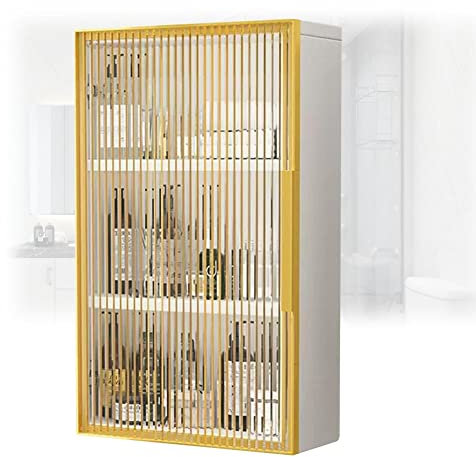 Medizinschrank aus Massivholz mit Glastüren, Metall-Duschschrank für Waschküche, Badezimmer, Wandmontage, Organizer über der Toilette