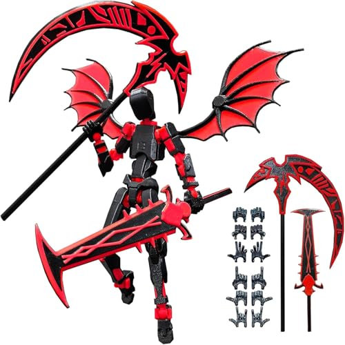 T13 Action Figure (Bereits Montiert), Titan 13 Actionfigur, T13 Action Figures 3D-Druck von Beweglichen Figuren mit Mehreren Gelenken (Mit 2 Waffen + 1 Paar Flügel + 6 Handtypen) (Rot)