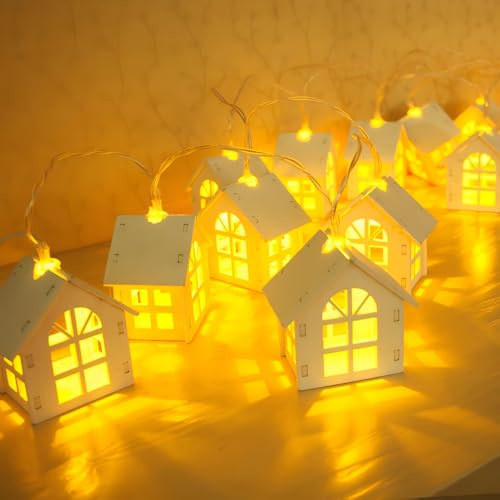 ACAREY Weihnachtsdeko Lichterkette, Weihnachten Deko Weihnachtshäuser Lichterketten aus Holz, Weihnachtsbaum Haus Elch Dekoration Lichterkette Für Weihnachts Theme Fenster Schlafzimmer (Häuser)