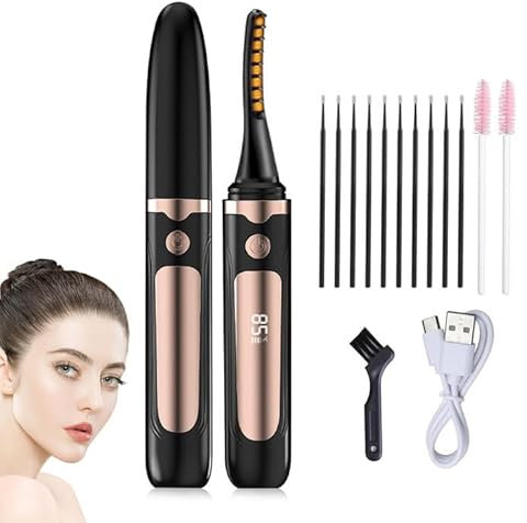 Wimpernzange Beheizbar Elektrische Wimpernzange Beheizbare Wimpernzange Heated Eyelash Curler Vierstufige Beheizte Led-Leistungsanzeige, Typ-C-Aufladung Wattestäbchen-Mascara-Bürste (Obsidianschwarz)