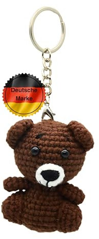 KEYSPACE Schlüsselanhänger Bär Bruno - liebevolle Handarbeit gehäkelte kleine Teddybären mini - süßes Kuscheltier - Bär Schlüsselanhänger cute - niedliches Bär Geschenk