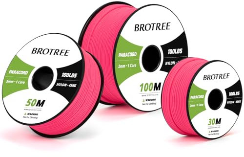 Brotree Paracord 2mm 30M 100% Nylon Rope 1 Strand Parachute Cord for Outdoor, Craft, DIY - 45kg Breaking Load (Neon Pink)