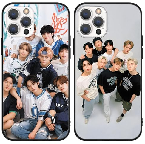 nurkorki 2 Stück Schwarz Handyhülle für iPhone 13 iPhone 14 Hülle 6,1,Kpop Stray Kids Skzoo Muster Design Aesthetic Schutzhülle für Mädchen Frauen Skz Fans Cover,Silikon TPU Stoßfest Case,Muster