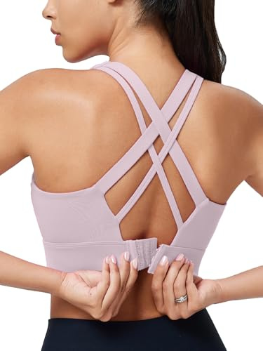Sports Bras for Women High Support, High Impact Running Criss Cross Strappy Bra Crop Top, Molded Cup, Hook and Eye Closure
