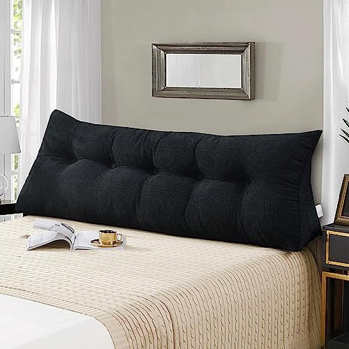 GLMGBP Dreieckiges Kopfteilkissen für Kingsize-Bett, Rückenlehnenstützkissen zum Lesen, Lordosenstützkissen für Bettsofa, großes Keilkissen zum Ausruhen und Entspannen, 120 x 50 x 25 cm, Schwarz