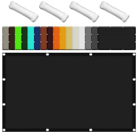 Sonnensegel Balkon Rechteckig 65 x 700 cm Wetterschutz Sonnenschutz Markisenstoffe Meterware mit Ösen Und Befestigungsseile für Balkon Terrasse Garten Outdoor, Schwarz