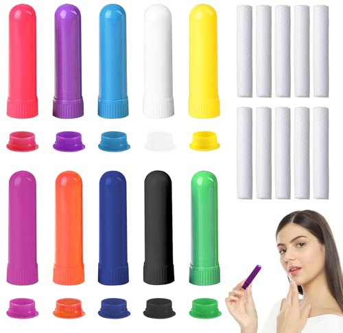 Loovisse 10 Stück Ätherische Öle Inhalatoren Set - Tragbare Aromatherapie Röhrchen mit Hygroskopischen Dochten - Leere Kunststoff Inhalatoren für Unterwegs, Büro & Zuhause