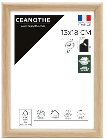 Ceanothe Cadre Photo 13x18 cm Bois Clair Naturel, Pour Exposition et Idéal pour Cadeau Photo classique et A6, Collection Essentiel Verre acrylique Incassable Fabriqué en France