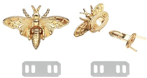 sourcing map 2Pcs Bee Turn Lock Clasp, 1.85 x 1.22 Zinc Alloy Closures Lock Fasteners Purse Twist Clip Clasp for Handbag Leather Bag Making, Champagne