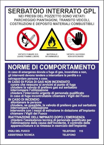 CARTELLO SEGNALETICO - SERBATOIO INTERRATO GPL COLORE BLU - Adesivo Extra Resistente, Pannello in Forex, Pannello In Alluminio (Plastica, 20x31 cm)