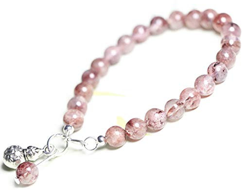 Bracelet Feng Shui, bracelet en cristal Feng Shui for femme, bracelet en quartz fraise, gourde argentée, bracelet extensible Hu Lu Wu Lou, perle de mantra sculptée à la main, talisman, attire l'argent