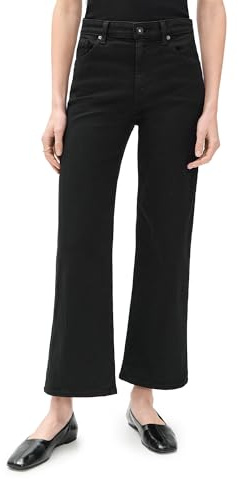 AG Adriano Goldschmied Women's Saige Mid Rise Wide Leg Crop in Super Black, Super Black, 30