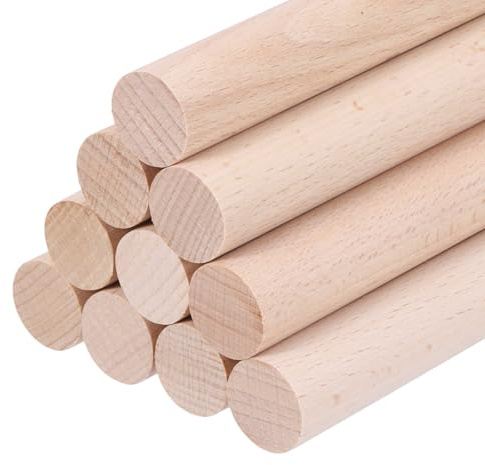 sourcing map Lot de 10 tiges rondes en bois massif brut - 15 mm x 100 mm - Pour décoration artistique, artisanat et projets de bricolage