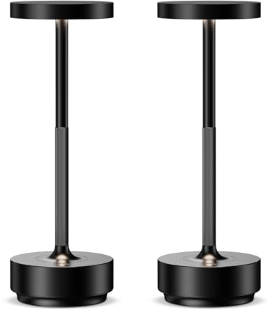 SLSMD 2Pack Cordless Table Lamp, Rechargeable LED Battery 5000mAh USB Portable Powered Desk Lamp, 3 Levels Light for Restaurants Outdoor (Black)
