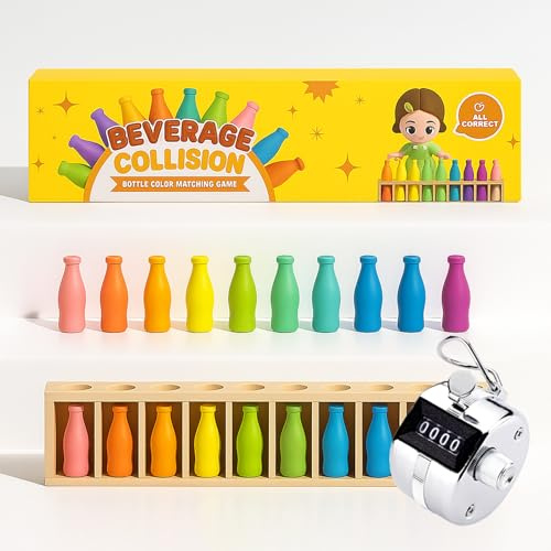 Trozihn Bottle Color Match Game, Fun Family Board Game for Kids 8-12, Bottle Flip Game for 2-4 Players with Metal Handheld Counters, Perfect for Travel Camping Holidays Party Night (New Version)