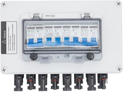 Czyurachel überspannungsschutz pv, PV-Kombinationsbox(4 in 4 Out), Unterstützt Solarstecker und MC4-Stecker, DC Trennschalter pv Anlage, Solar Anschlusskasten Combiner Box Leitungsschutzschalter