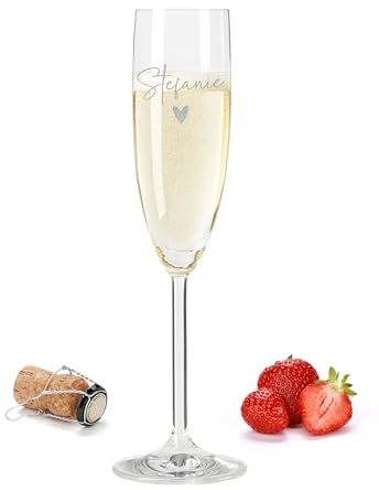 Gravur-Max Leonardo Sektglas 200 ml – elegantes Sektglas mit Gravur – DEIN WUNSCHNAME MIT HERZ - spülmaschinenfest, stoßfest – hochwertiges TEQTON-Kristallglas für Sekt, Prosecco & Champagner