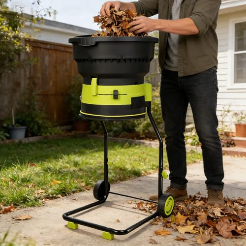 Glowdora Trituratore Elettrico per Foglie, Biotrituratore Elettrico, Biotrituratore da Giardino Senza Lame 2500w per Rapporto Riduzione 17:1, Pacciamatura Fino A 55 Galloni al Minuto Powercordx60m