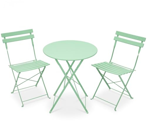 Warmiehomy 3 Piece Bistro Sets for 2 for Garden, Weather-Resistant Outdoor Metal Folding Table and Chairs with Anti-Slip Feet, Space Saving Patio Furniture for Balcony, Garden, Courtyard, Café, Green