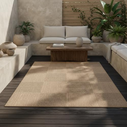 KADIMA DESIGN In- & Outdoor-Teppich Jute-Optik Naturlook Wetterfest Waschbar Strapazierfähig Beige 120x170 cm Balkon Terrasse Küche Fußbodenheizung geeignet Pflegeleicht Flur Oeko-TEX | ARLBERG