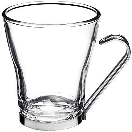 BORMIOLI Rocco ‘Oslo’ Clear Coffee Mugs Set of 6 (32cl) – Stylish Glass Cups for Hot Drinks: Cappuccino/Latte/Tea – Toughened Opal Glass – Microwave & Dishwasher Safe – Luxury Italian Tableware