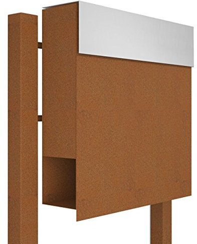 Standbriefkasten mit Zeitungsfach, Design Briefkasten Manhattan Stand Rost/Edelstahl - Bravios