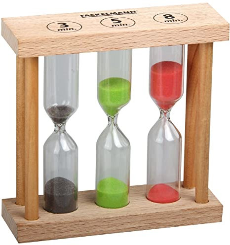 Fackelmann 49096 Sablier 3 en 1 pour Le thé, Bois, Verre, Sable, 9 cm