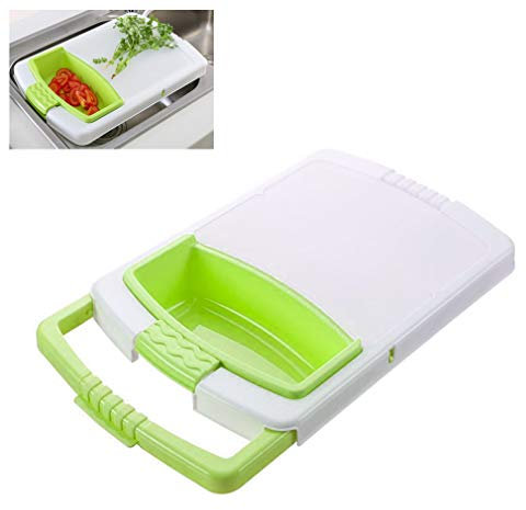 Miworm - Tagliere multifunzione 3 in 1 per frutta e verdura, con manici estensibili (blu, verde, grigio) taglia unica Green