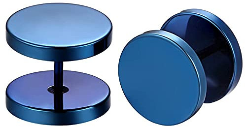 Flongo Männer Ohrstecker Frauen Ohrringe, 6mm Edelstahl Gestüt Stecker Ohrringe Ohrstecker Ohrhänger Blau Polished Taper Fake Plug Tunnel Ohrstecker Piercing Herren,Damen