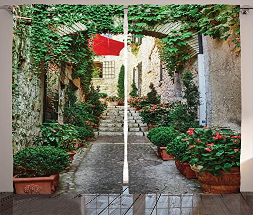 ABAKUHAUS Rustikal Rustikaler Vorhang, Old Street Blumen, Wohnzimmer Universalband Gardinen mit Schlaufen und Haken, 280 x 260 cm, Grün Grau