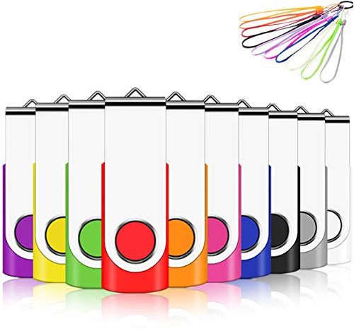 Cle USB 8 Go, EASTBULL Clé USB 2.0 Flash Drive Clef USB Pivotant Stockage Disque Mémoire Stick Pendrive avec 10 Cordes (8GB*10PCS)