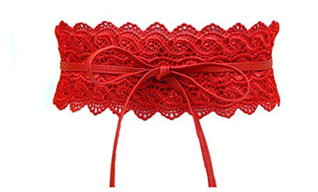 Porbbow Damen Spitzengürtel Fliege Wickel Kunstleder Boho Band Korsett Taillengürtel für Kleider Rot