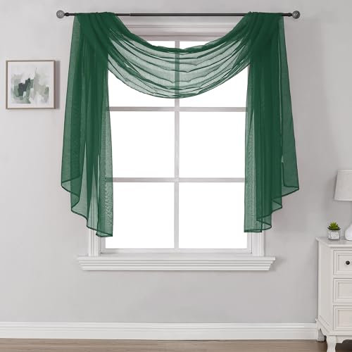 DONREN 144 Inches Long Emerald Green Window Scarf for Party - Luxury Soft Semi Sheer Scarf Valance for Wedding (1 Panel,Dark Green)